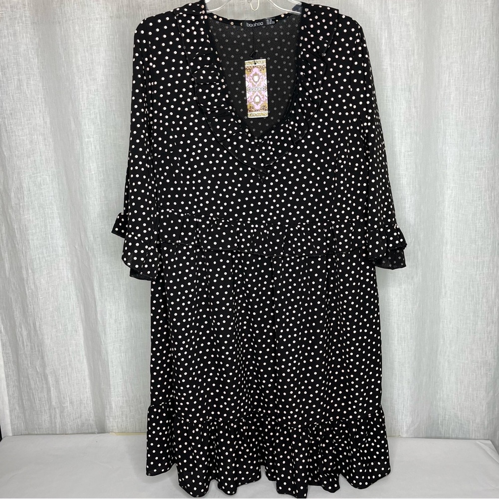 Black dress with very VERY light pink polka dots